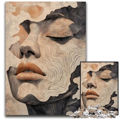 Puzzle mit 1000 Teilen für Erwachsene abstrakte Gesichtskunst Beige/Grau abstrakte Gesichtskunst Frauenporträt Holzpuzzle Denksportaufgabe und Heimdekoration 1000 Teile (75 x 50 cm) von ZZQWIPEIS