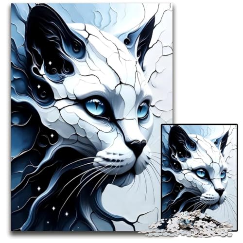 Puzzle mit 1000 Teilen für Erwachsene abstraktes Katzenporträt anspruchsvolle Puzzles perfekt für Halloween Weihnachten Geburtstagsgeschenk 1000 Teile (38 x 26 cm) von ZZQWIPEIS