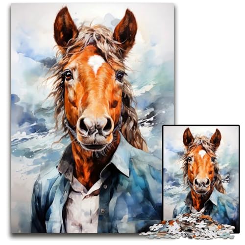 Tier-Pferd-Puzzle 1000 Teile Geschenke Holzpuzzle anspruchsvolles Denkspiel für Teenager Spaß am Familienspielabend 1000 Teile (75 x 50 cm) von ZZQWIPEIS