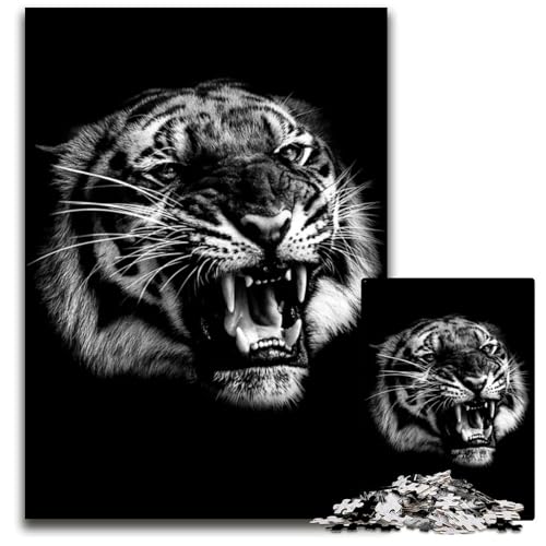 Wütender Wilder Tigerkopf 1000-teiliges Puzzle Papierpuzzle anspruchsvolles Denkspiel für Teenager Spaß am Familienspielabend 1000 Teile (38 x 26 cm) von ZZQWIPEIS