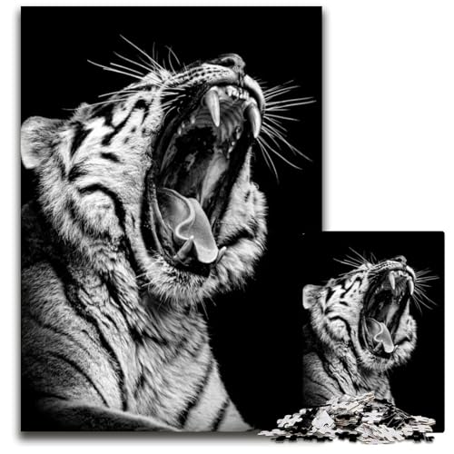 Wütender Wilder Tigerkopf Puzzle für Erwachsene 1000 Teile Papierpuzzle anspruchsvolles Denkspiel für Teenager unterhaltsames interaktives Spiel für die ganze Familie 1000 Teile (38 x 26 cm) von ZZQWIPEIS