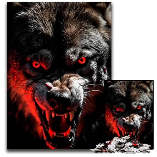Wütender Wilder Wolf mit roten Augen Puzzle für Erwachsene 1000 Puzzles für Erwachsene für Teenager und Familien perfekte DIY-Dekoration und knifflige Herausforderung 1000 Teile (75 x 50 cm) von ZZQWIPEIS