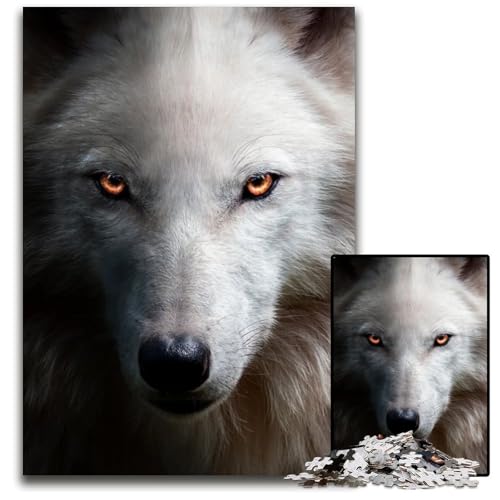 Wütendes Wolfsgesicht rote Augen Puzzle 1000 Teile für Erwachsene Holzpuzzle DIY-Dekoration Gehirn-Herausforderung für Erwachsene Familienurlaubsgeschenk 1000 PCS (75 x 50 cm) von ZZQWIPEIS