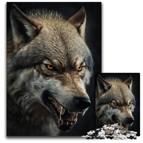 Wütendes Wolfsporträt 1000-teiliges Puzzle Papierpuzzle anspruchsvolles Denkspiel für Teenager Spaß am Familienspielabend 1000 Teile (38 x 26 cm) von ZZQWIPEIS