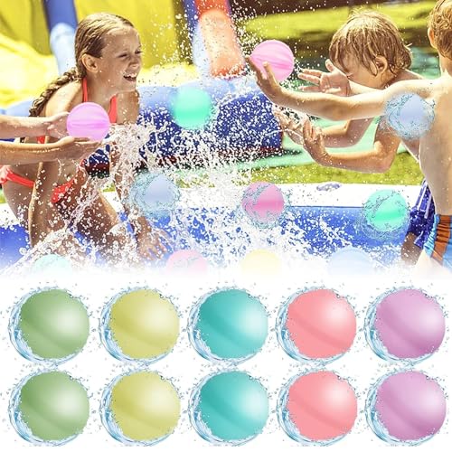 10 Stück Wasserbomben Wiederverwendbar, Wiederverwendbare Wasserballons, Schnell Befüllbare Silikon Spritzbälle, Outdoor Sommerspaß Wasserspielzeug für Kinder Sommer Draussen von ZZRSYJ