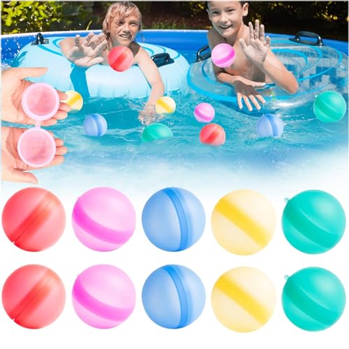 10 Stück Wasserbomben Wiederverwendbar, Wiederverwendbare Wasserballons, Schnell Befüllbare Silikon Spritzbälle,Für Kinder Und Erwachsene,Outdoor-Aktivitäten,Wasserspiele,Spielzeug von ZZRSYJ