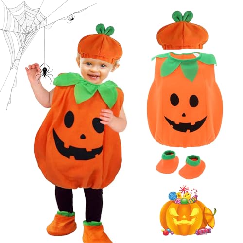 ZZRSYJ Halloween Kostüm Kürbis Kinder, Halloween Kinder Kürbis Kostüm für Kinder, Halloween Kostüm Kinder Kürbis Cosplay Party mit Hüte und Schuhe, für Pumpkin Halloween Cosplay Party Kleidung (90) von ZZRSYJ