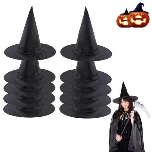 ZZRSYJ Hexen Hut Halloween Kostüm, Hexenhut Schwarzer, Halloween witch hats, Black witches hat,hexenhut, Hexen deko zauberhut für Halloween Cosplay, Partybevorzugung, Party Deko (10 Stück) von ZZRSYJ