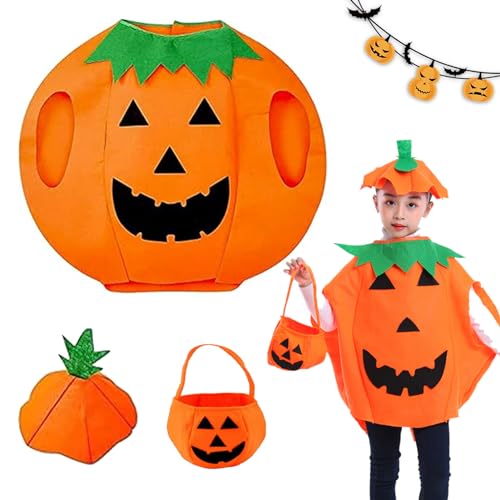 ZZRSYJ Halloween Kürbis Kostüm Kinder, Kinder Kürbis Kostüm Anzug, Baby Kürbis Cosplay Kostüm, Kürbis Cosplay Party Kleidung mit Tasche + Hut,Halloween Kürbiskostüm,für Halloween,Karneval,Cosplay von ZZRSYJ