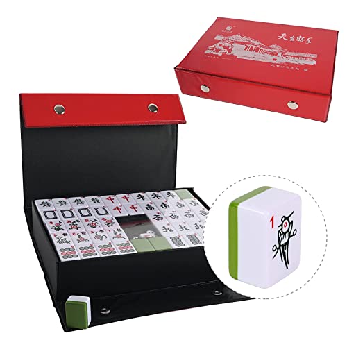 ZZSSSM Chinesisches Mahjong Chinesisches Mahjong-Spielset, tragbares Mahjong-Set, 144 nummerierte Melamin-grüne Spielsteine, Reise-Mahjong-Set für Familien-Reiseunterhaltung Tisch-Mahjong-Fliesen von ZZSSSM