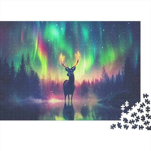 Aurora and Elk1000 Erwachsene Puzzleteile, 1000 Heimdekoration Puzzleteile, Fantasy Art Style1000 Puzzleteile1000pcs (75x50cm) von ZZVRMCYLD
