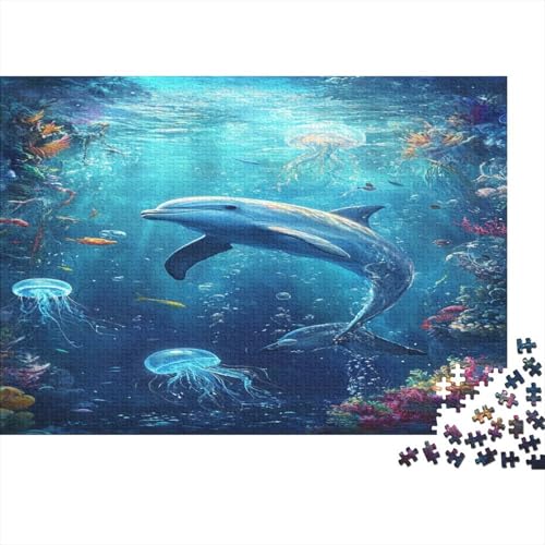 Dolphin1000-Stücke des Erwachsenenpuzzlespiels, Erwachsenen-Spaß-Puzzlespiel, 1000-Stücke des Hochwertigen Und Langlebigen Schulspiels Zur Entlastung Von Stress, 1000-Stücke1000pcs (75x50cm) von ZZVRMCYLD