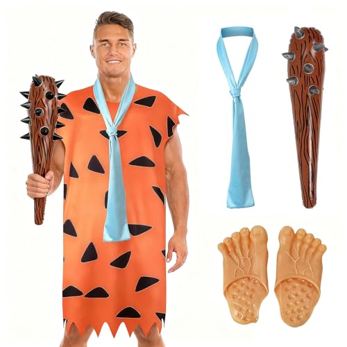 ZZXIAOJIE Herren Fred Kostüm Erwachsene Höhlenmensch Cosplay Outfit Cartoon Charaktere Maskerade Halloween Kostüm von ZZXIAOJIE