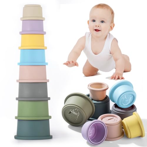 Stapelbecher Babyspielzeug, Nistbecher mit Muster, für Kinder ab 6 Monaten, Montessori-Spielzeug, Badespielzeug, 8 Stück Stapelbecher Babyspielzeug, Nistbecher mit Muster, für Kinder ab 6 Monaten, Montessori-Spielzeug, Badespielzeug, 8 Stück von ZZYFGH