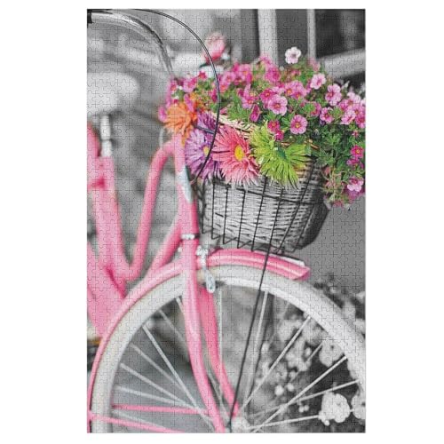 Papier- 38x26-Puzzle 1000 Teile Zusammenbau Bild Fahrrad Und Blumen Poster Erwachsene Spiele Lernspielzeug von ZZZANA