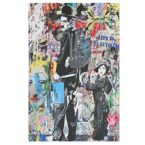 Papier- 38x26-puzzle 1000 Stück Bunte Charlie Chaplin Banksy Graffiti Replikat Puzzles Lernspielzeug Für Erwachsene Geburtstagsgesch von ZZZANA