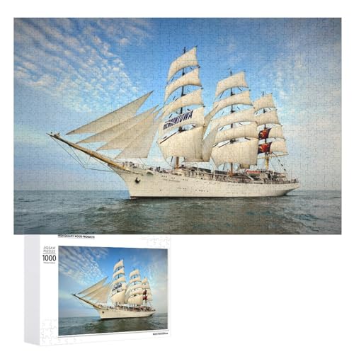 Puzzle für Erwachsene und Kinder ab 14 Jahren, 1000 StüCkGroßes Schiff unter Segel mit dem Ufer im Hintergrund“Lernspielzeug FüR Kinder 38x26Papier von ZZZANA