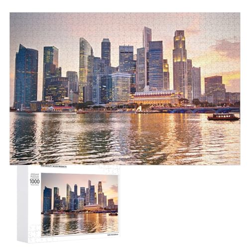 Puzzle für Erwachsene und Kinder ab 14 Jahren, 1000 StüCkSkyline von Singapur bei einem schönen Sonnenuntergang“ Lernspielzeug FüR Kinder 38x26Papier von ZZZANA
