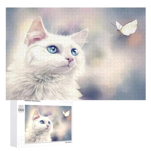 Puzzles 1000 Teile Montage Bild Katze Und Schmetterling Poster Erwachsene Spiele Lernspielzeug 75x50 Holz von ZZZANA