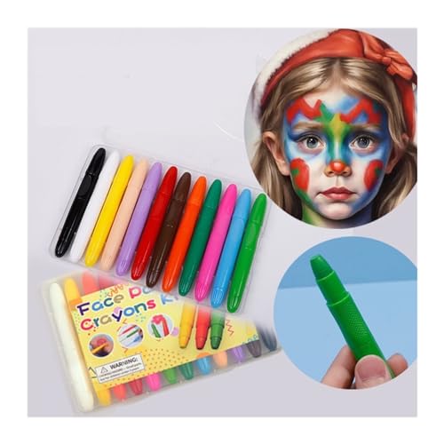 Face Paint 12 Farb-Gesichtsmalstifte, menschliche Hautmalstifte, Schminkstift-Set, einfach zu färbende Feiertags-Doodle-Buntstifte Bodypaint von ZZlei2yu-12