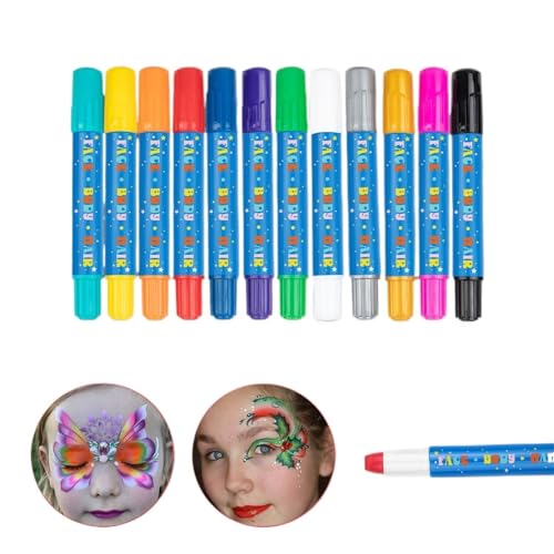 Face Paint 12 farbige Gesichtsmalstifte, leicht zu reinigende Körpermalstifte, rotierende Malstifte im Doodle-Set Bodypaint von ZZlei2yu-12