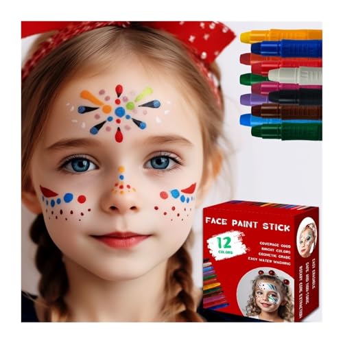 Face Paint 12-farbiges Schminkstift-Set, waschbare Körperbemalung, Gesichtsfarbstift Bodypaint von ZZlei2yu-12