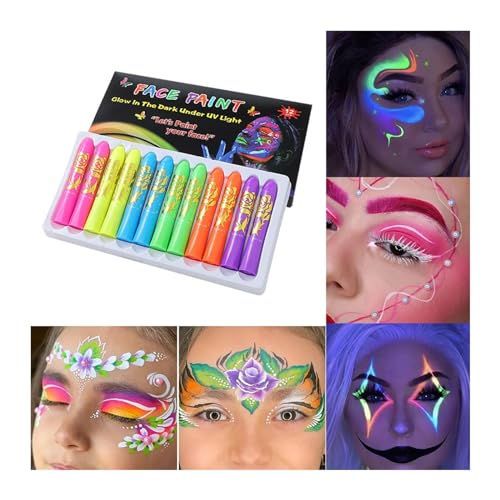 Face Paint Gesichtsbemalung in 12 Farben, Fluoreszierende Körperbemalungsstifte, Prom Festival-Gesichtsbemalungsset Bodypaint von ZZlei2yu-12