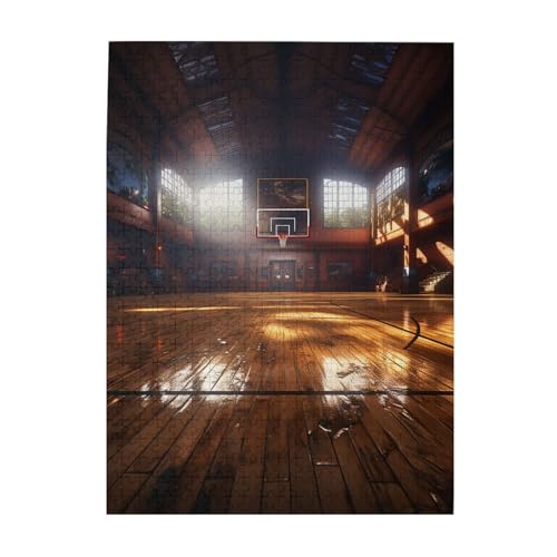 Basketballplatz-Druck-Puzzle, 500 Teile, Holz-Fotopuzzle, personalisiertes Puzzle für Erwachsene, Familienspiel, 38 x 52 cm von ZaKhs