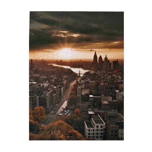 Bilddruck-Puzzle York City Sonnenuntergang, 500 Teile, Holz-Fotopuzzle, personalisiertes Puzzle für Erwachsene, Familienspiel, 38 x 52 cm von ZaKhs