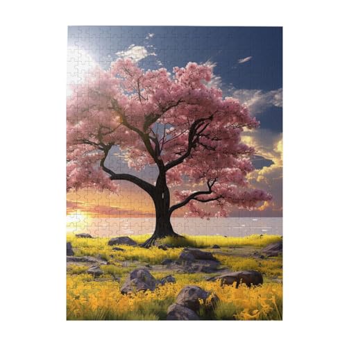 Blumen- und Baumdruck-Puzzle, 500-teiliges Holz-Fotopuzzle, personalisiertes Puzzle für Erwachsene, Familienspiel, 38 x 52 cm von ZaKhs