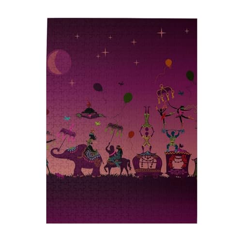 Buntes Tribal-Puzzle, floraler Elefanten-Druck, 500 Teile, Holz-Fotopuzzle, personalisiertes Puzzle für Erwachsene, Familienspiel, 38 x 52 cm von ZaKhs