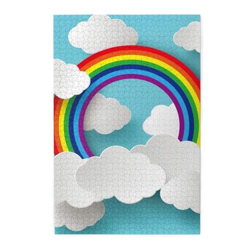 Cartoon-Regenbogen-Wolken-Druck-Puzzle, 1000 Teile, Holz-Puzzle, personalisiertes Puzzle, Familienspiel von ZaKhs