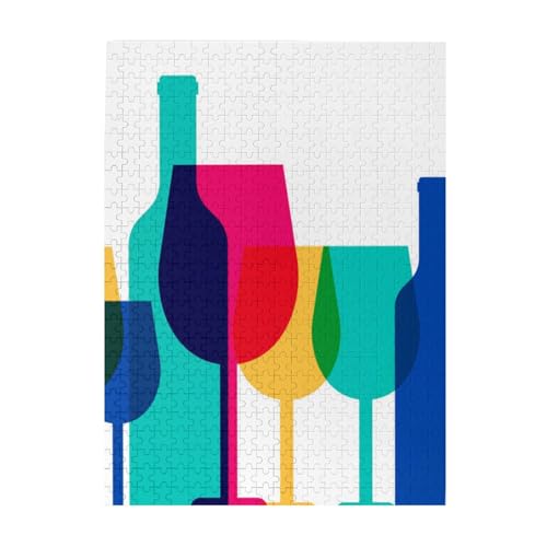 Cocktail-Gläser und Weinflaschen, Druck-Puzzle, 500 Teile, Holz-Fotopuzzle, personalisiertes Puzzle für Erwachsene, Familienspiel, 38 x 52 cm von ZaKhs