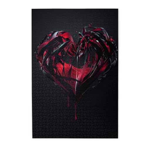ZaKhs 1000-teiliges Holz-Puzzle 'Cooles rotes und schwarzes Herz', Romantisch, Mittelstufe, 50 x 75 cm, 1 Set, 1 Puzzle, 1000 Teile, 1 Box, ab 10 Jahren von ZaKhs