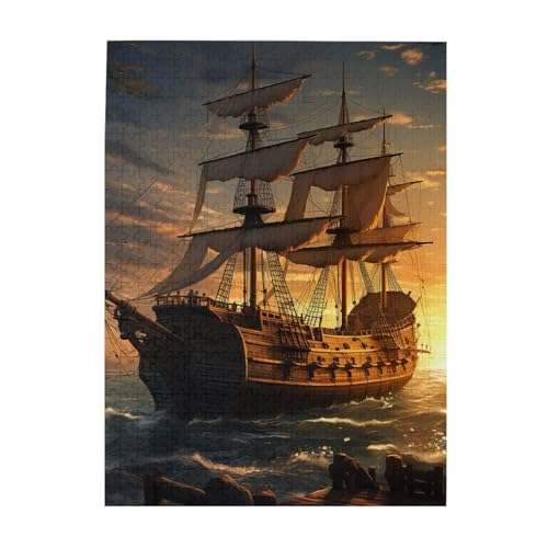 Fantasy-Puzzle, Piratenschiff, Druck-Puzzle, 500 Teile, Holz-Fotopuzzle, personalisiertes Puzzle für Erwachsene, Familienspiel, 38 x 52 cm von ZaKhs
