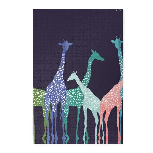 Farbenfrohes Giraffen-Fans, Druck-Puzzle, 1000 Teile, Holz-Puzzle, personalisiertes Puzzle, Familienspiel von ZaKhs