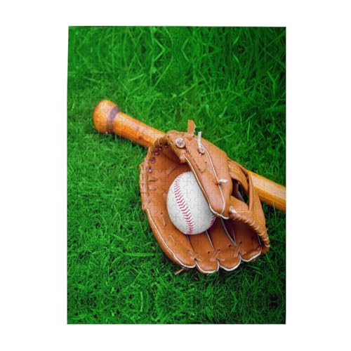 Green Lawn Baseball-Handschuh-Druck-Puzzle, 500-teiliges Holz-Fotopuzzle, personalisiertes Puzzle für Erwachsene, Familienspiel, 38 x 52 cm von ZaKhs