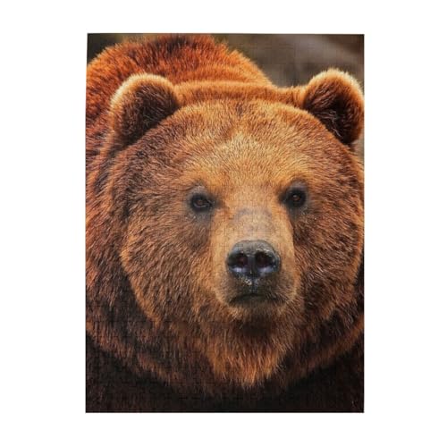 Grizzly Bären-Druck-Puzzle, 500-teiliges Holz-Fotopuzzle, personalisiertes Puzzle für Erwachsene, Familienspiel, 38 x 52 cm von ZaKhs