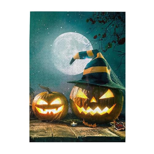 Halloween-Puzzle mit Hintergrunddruck, 500 Teile, Holz-Fotopuzzle, personalisiertes Puzzle für Erwachsene, Familienspiel, 38 x 52 cm von ZaKhs
