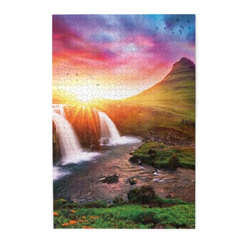 Island-Sonnenuntergang-Druck-Puzzle, 1000 Teile, Holzpuzzle, personalisiertes Puzzle, Familienspiel von ZaKhs