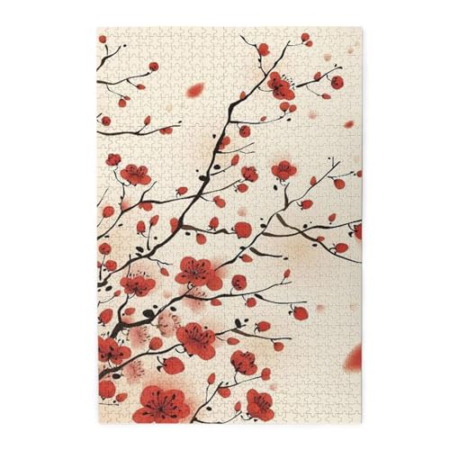 Japanisches Frühlings-Pflaumen-Blumendruck-Puzzle, 1000-teiliges Holz-Puzzle, personalisiertes Puzzle, Familienspiel von ZaKhs