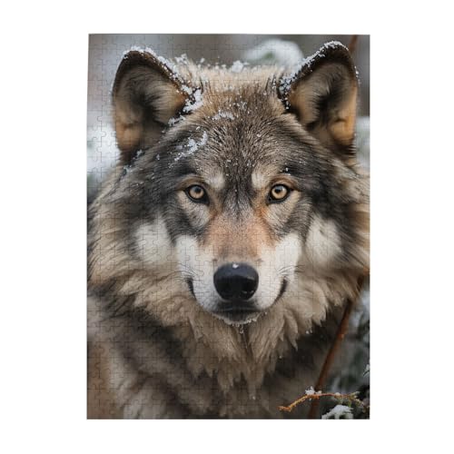 Lmage of Wolf im Schnee, Druck-Puzzle, 500 Teile, Holz-Fotopuzzle, personalisiertes Puzzle für Erwachsene, Familienspiel, 38 x 52 cm von ZaKhs
