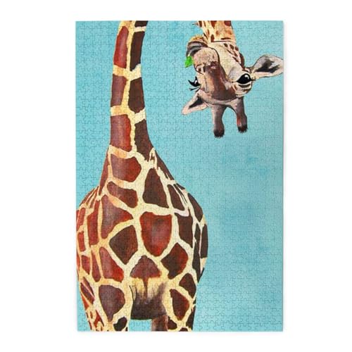 Lustiges Giraffen-Kunstdruck-Puzzle, 1000 Teile, Holz-Puzzle, personalisiertes Puzzle, Familienspiel von ZaKhs