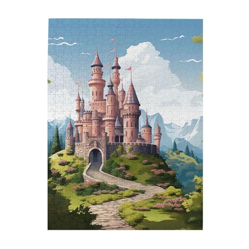 Märchenschloss-Druck-Puzzle, 500 Teile, Holz-Fotopuzzle, personalisiertes Puzzle für Erwachsene, Familienspiel, 38 x 52 cm von ZaKhs