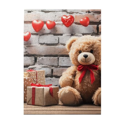 Niedlicher Bär, Valentinstagsgeschenk, Druck-Puzzle, 500 Teile, Holz-Fotopuzzle, personalisiertes Puzzle für Erwachsene, Familienspiel, 38 x 52 cm von ZaKhs
