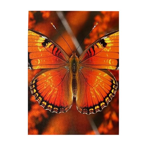 Oranges Schmetterlings-Druck-Puzzle, 500 Teile, Holz-Fotopuzzle, personalisiertes Puzzle für Erwachsene, Familienspiel, 38 x 52 cm von ZaKhs