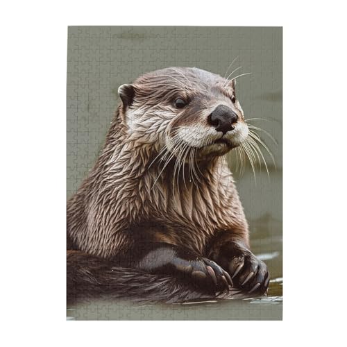 Otter Tierdruck-Puzzle, 500 Teile, Holz-Fotopuzzle, personalisiertes Puzzle für Erwachsene, Familienspiel, 38 x 52 cm von ZaKhs