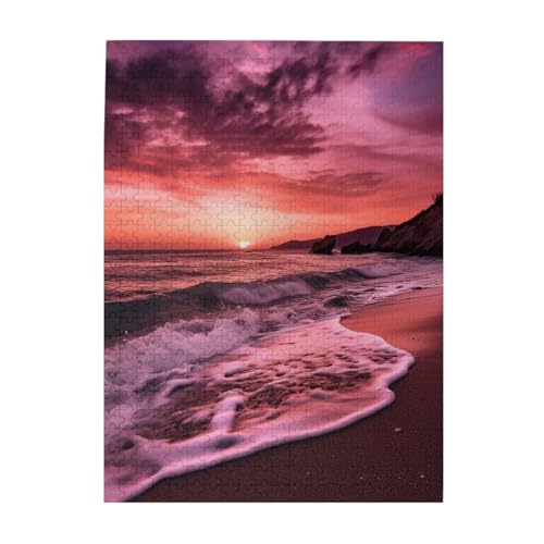 Pink Beach Sunset Print Jigsaw Puzzle 500 Teile Holz Fotopuzzle Personalisiertes Puzzle für Erwachsene Familienspiel 38 x 52 cm von ZaKhs