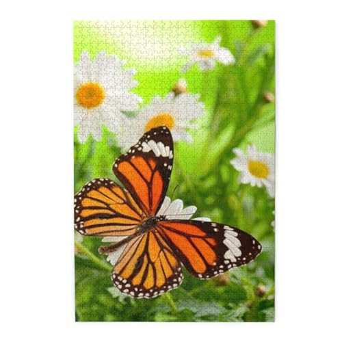 Puzzle Schmetterling auf Gänseblümchen, Blumendruck, 1000 Teile, Holzpuzzle, personalisiertes Puzzle, Familienspiel von ZaKhs