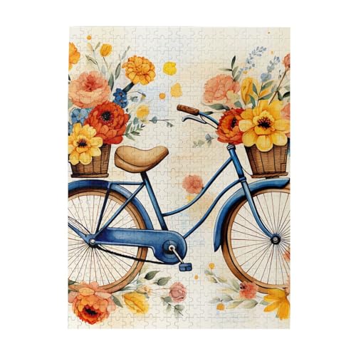 Puzzle mit Blumen-Fahrraddruck, 500 Teile, Holz-Fotopuzzle, personalisiertes Puzzle für Erwachsene, Familienspiel, 38 x 52 cm von ZaKhs